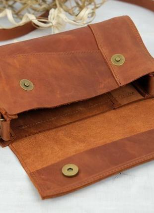 Женская кожаная сумка френки вечерняя, винтажная кожа, цвет коньяк6 фото