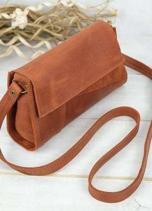 Женская кожаная сумка френки вечерняя, винтажная кожа, цвет коньяк3 фото