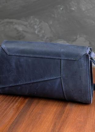 Женская кожаная сумка френки вечерняя, винтажная кожа, цвет синий5 фото