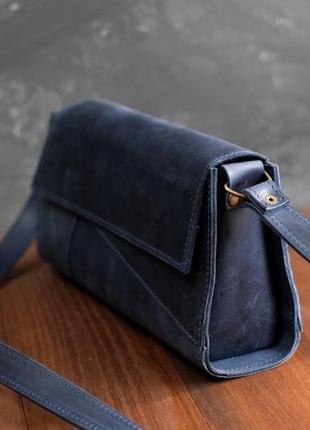 Женская кожаная сумка френки вечерняя, винтажная кожа, цвет синий4 фото