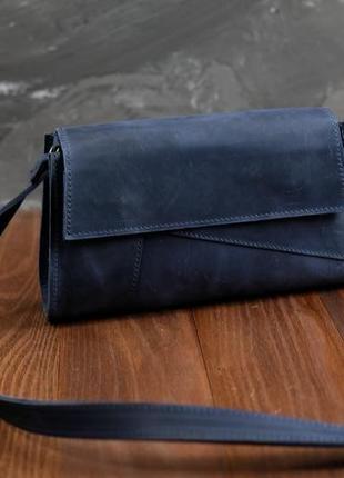 Женская кожаная сумка френки вечерняя, винтажная кожа, цвет синий2 фото