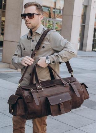 Дорожня шкіряна сумка чоловіча бізон, спортивна сумка натуральна шкіра crazy horse