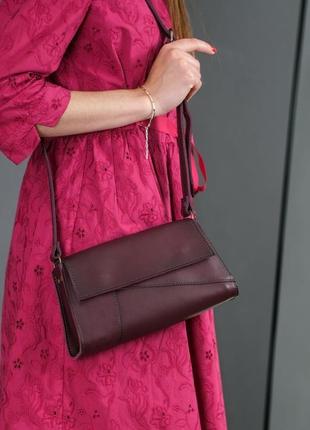 Кожаная женская сумочка френки вечерняя, кожа итальянский краст, цвет бордо2 фото