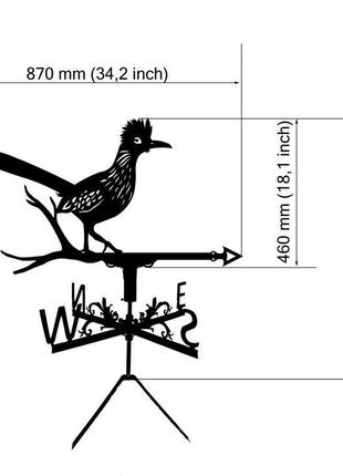 Флюгер на крышу дома "птица калифорнийская земляная кукушка" с металла 2 мм3 фото