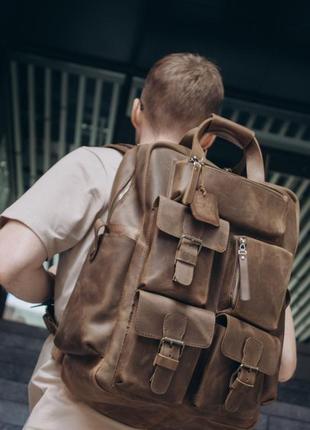 Шкіряний рюкзак jacob з кишенями, рюкзак чоловічий шкіра ручна робота5 фото