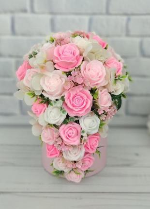 Сувенірне мило, букет " рожеві троянди"3 фото