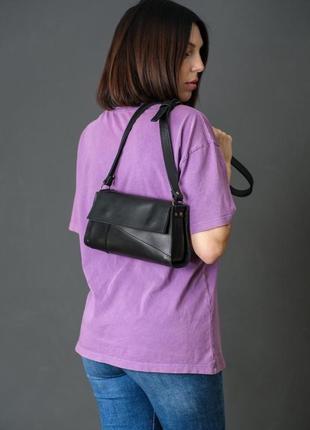 Кожаная женская сумочка френки вечерняя, кожа итальянский краст, цвет черный1 фото