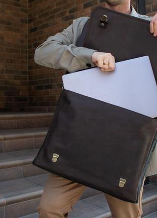 Деловой кожаный портфель для ноутбука и документов, мужская сумка мессенджер кожа натуральная6 фото