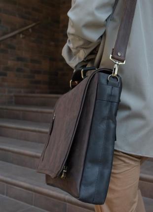 Діловий шкіряний портфель для ноутбука та документів, чоловіча сумка месенджер шкіра натуральна3 фото