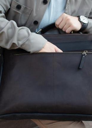 Деловой кожаный портфель для ноутбука и документов, мужская сумка мессенджер кожа натуральная8 фото