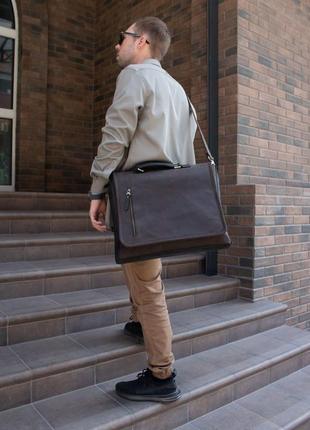 Деловой кожаный портфель для ноутбука и документов, мужская сумка мессенджер кожа натуральная2 фото
