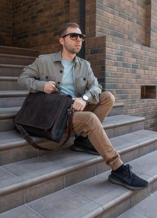 Деловой кожаный портфель для ноутбука и документов, мужская сумка мессенджер кожа натуральная7 фото