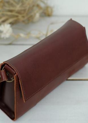 Кожаная женская сумочка френки вечерняя, кожа итальянский краст, цвет вишня3 фото