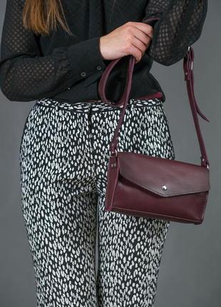 Кожаная женская сумочка ромбик, кожа итальянский краст, цвет бордо2 фото