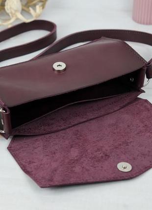 Кожаная женская сумочка ромбик, кожа итальянский краст, цвет бордо6 фото