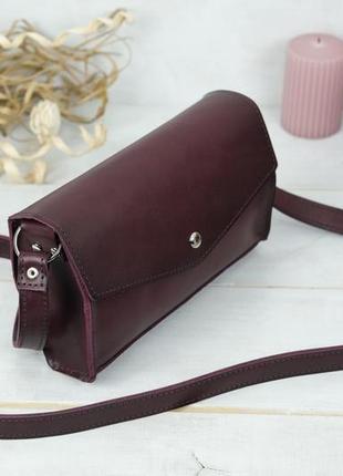 Кожаная женская сумочка ромбик, кожа итальянский краст, цвет бордо3 фото