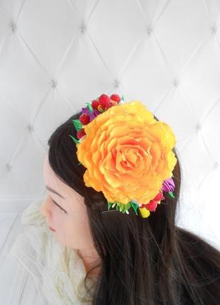 Ободок с розой на фотосессию обруч на голову с цветами в подарок желтое украшение для волос девочке4 фото