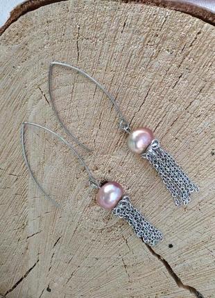 Сережки з ліловим перлами "ліловий світанок"2 фото