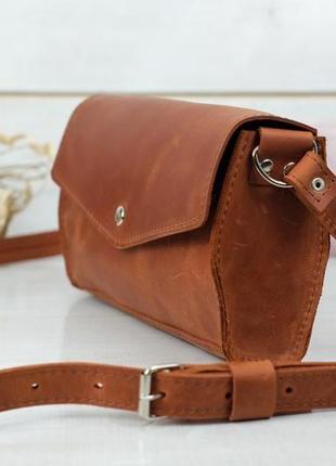 Кожаная женская сумочка ромбик, винтажная кожа, цвет коньяк4 фото