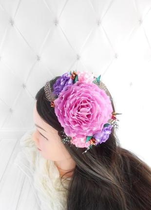 Ободок з трояндами на фотосесію обруч на голову з квітами в подарунок прикраса для волосся дівчині2 фото