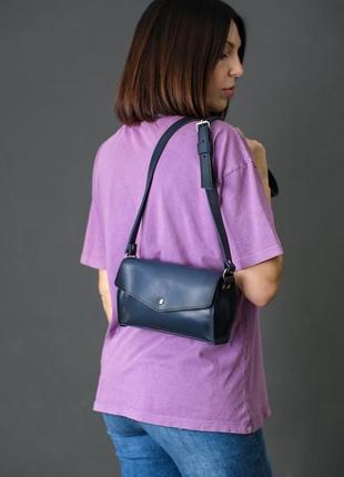 Шкіряна жіноча сумочка ромбик, шкіра італійський краст, колір синій