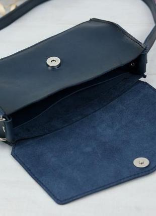 Шкіряна жіноча сумочка ромбик, шкіра італійський краст, колір синій6 фото