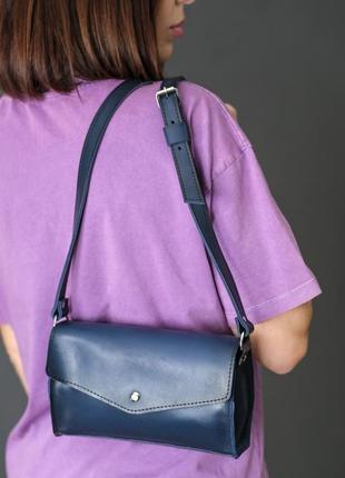 Шкіряна жіноча сумочка ромбик, шкіра італійський краст, колір синій2 фото