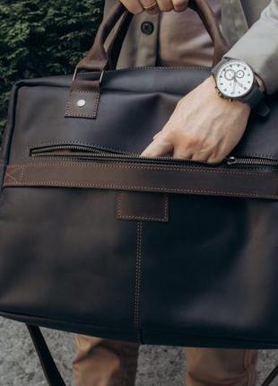 Мужская кожаная сумка дорожная для ноутбука черная, саквояж дорожная сумка натуральная кожа5 фото