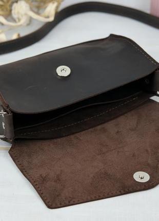 Кожаная женская сумочка ромбик, винтажная кожа, цвет шоколад6 фото