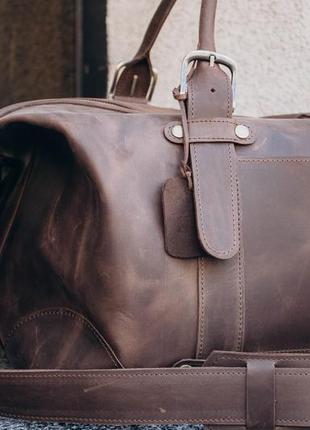 Дорожная сумка из коричневой кожи в ручную кладь, спортивная сумка кожная для путешествий9 фото