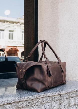 Дорожная сумка из коричневой кожи в ручную кладь, спортивная сумка кожная для путешествий3 фото