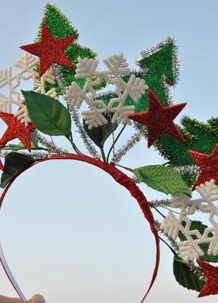 Обруч елочка новогодний ободок снежинки звезды елочки2 фото