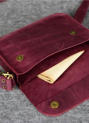 Кожаная женская сумочка "берти", винтажная кожа, цвет  бордо5 фото