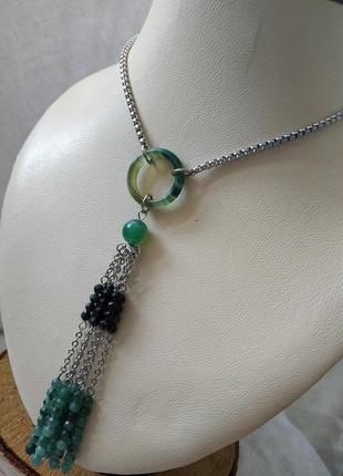 Колье с подвеской - кистью из агата и обсидиана ′интуиция′