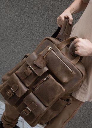 Міський рюкзак з натуральної шкіри для ноутбука, чоловічий шкіряний рюкзак з кишенями джейкоб10 фото