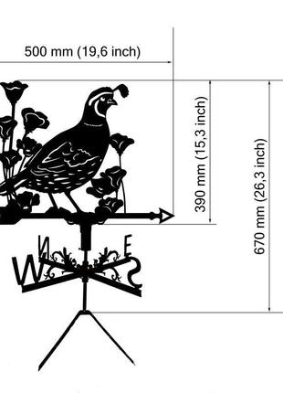 Флюгер на дах будинку "птица в цветах калифорнийская перепелка"2 фото
