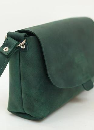 Кожаная женская сумочка итальяночка, винтажная кожа, цвет  зеленый4 фото