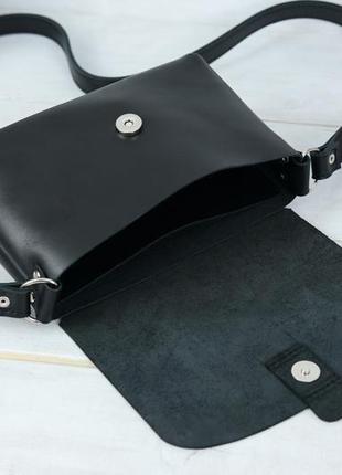 Шкіряна жіноча сумочка італьяночка, шкіра італійський краст, колір чорний6 фото