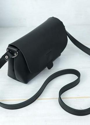 Шкіряна жіноча сумочка італьяночка, шкіра італійський краст, колір чорний3 фото