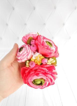 Ободок на голову з квітами рожевий обруч для фотосесії прикраса для волосся на свято подарунок8 фото