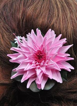 Заколка для волос с розовой георгиной заколки с цветами для девочек4 фото