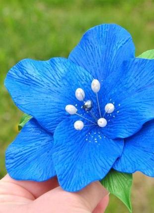 Лилия заколка для волос синий цветок в прическу7 фото