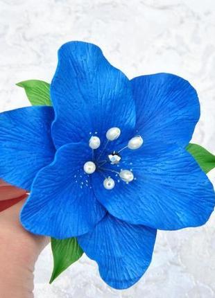 Лилия заколка для волос синий цветок в прическу3 фото