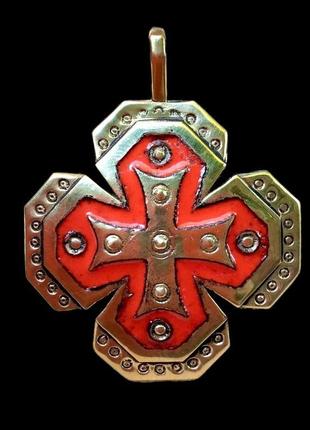 Латунний хрест з червоною емаллю4 фото