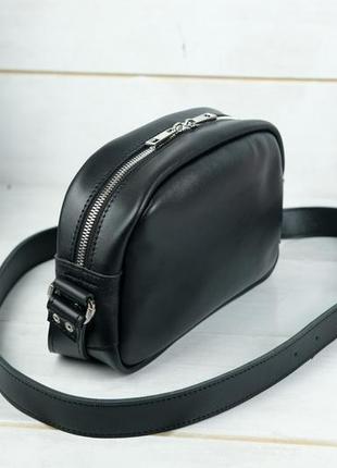 Шкіряна жіноча сумочка "віола", гладка шкіра, колір  чорний3 фото