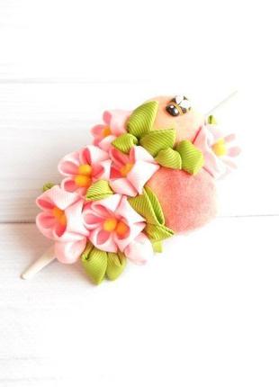 Заколка с розовыми цветами канзаши украшение для волос с фруктами для женщины подарок девушке1 фото