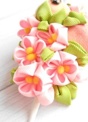 Заколка с розовыми цветами канзаши украшение для волос с фруктами для женщины подарок девушке5 фото