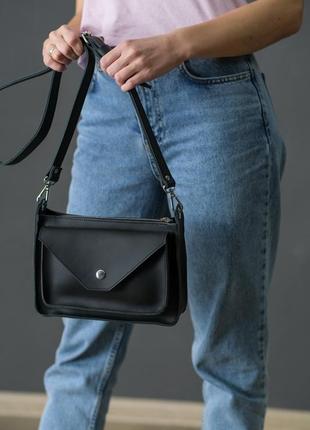 Кожаная женская сумочка "уголок", кожа grand, цвет  черный2 фото