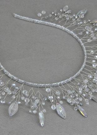 Новогодняя корона, тиара, диадема ободок бусины кристалы5 фото