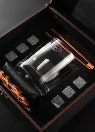 Подарочный деревянный набор камни для виски с бокалом черный | ws110